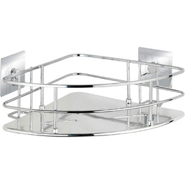 WENKO Turbo-Loc Stainless Steel Corner Shelf Quadro, Corner Shower Caddy, Mounting without Drilling, 27.5 x 10 x 19.3 cm, Chrome
