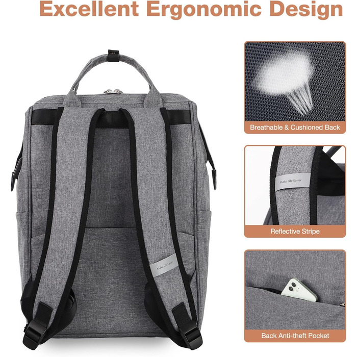 Рюкзак Lekesky для жінок: шкільний, з відділенням для ноутбука 15.6 дюймів, антикрадійний, сірий