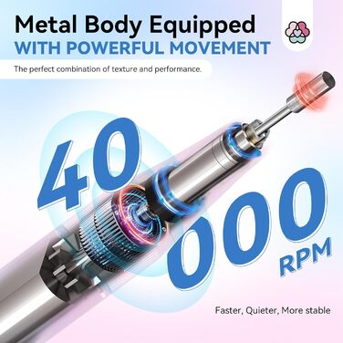 Електрична фрезер для нігтів Saviland 40000 об/хв, 12 в 1, професійний манікюр/педикюр, 4000mAh, USB, портативна, з набором фрезерних насадок, градієнтний колір