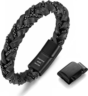 Чоловічий шкіряний браслет преміум-класу, чорний та коричневий, з нержавіючою сталевою застібкою-магнітом, 22 см