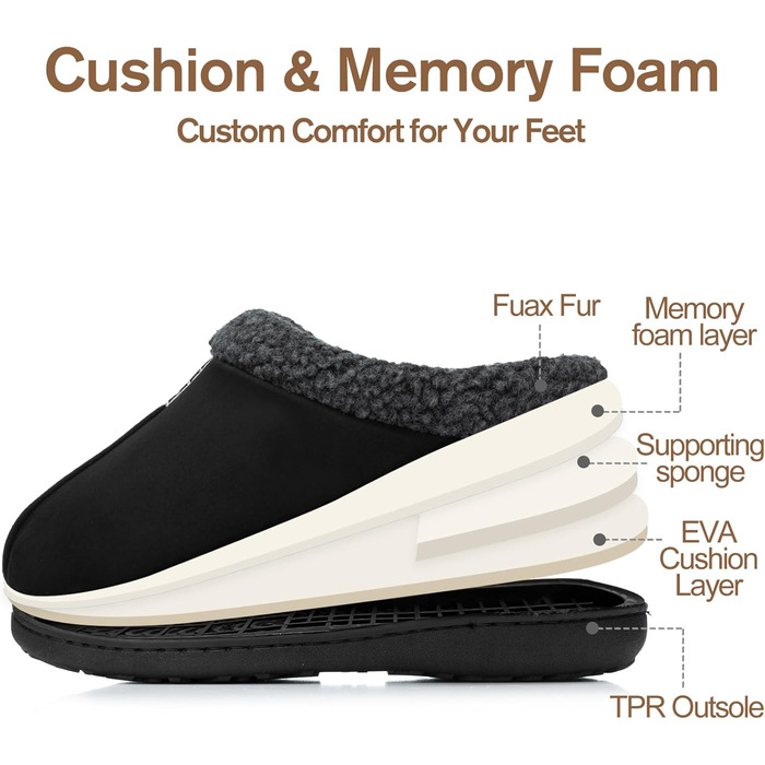 Чоловічі халати з замші з меморі-піною, для дому та вулиці, теплі зимові халати з неслизькою підошвою, подарунок для чоловіків, тата, чорний 47/48 EU