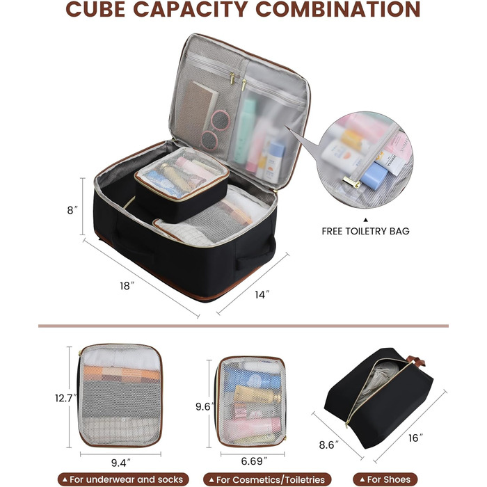 LOVEVOOK Рюкзак для ручної поклажі, 40L, водонепроникний, для подорожей, з відділенням для взуття, для ноутбука (17.3 дюймів), чорний+сірий+коричневий