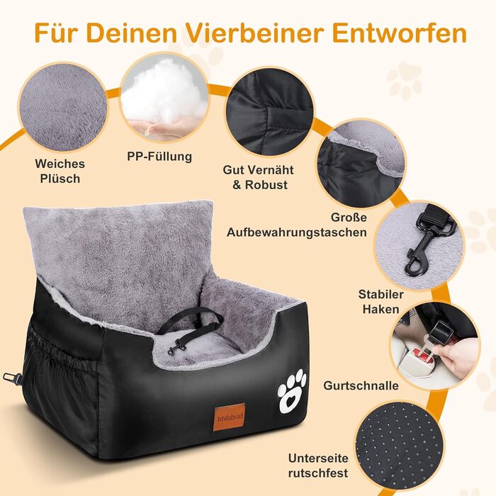Pet Car Seat for 2 Small Dogs - Washable & Adjustable, 55x30x30cm