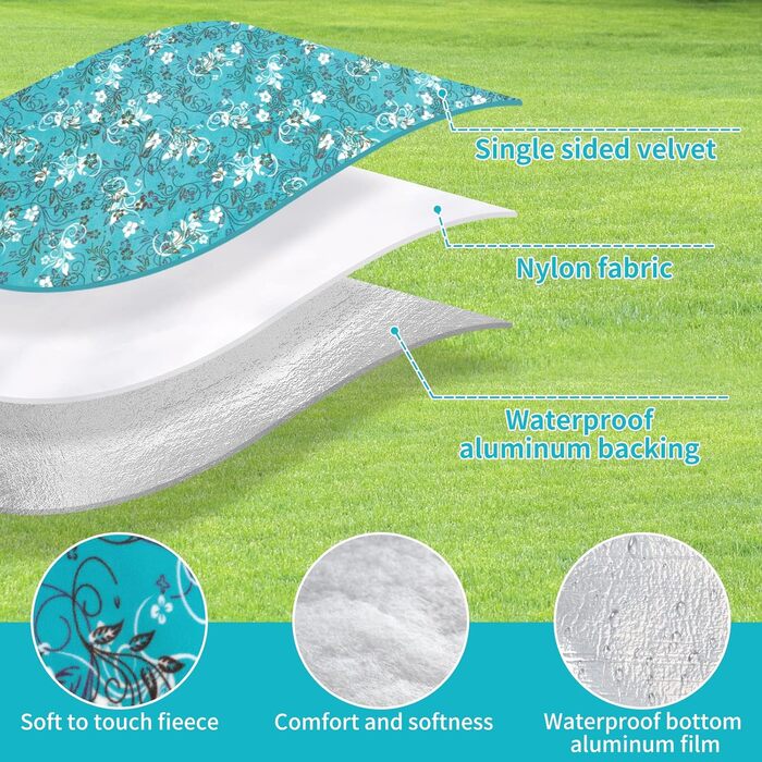 Килимок для пікніка DICLLY 200x200 см, водонепроникний, з підкладкою, що не прилипає до піску, для відпочинку на природі