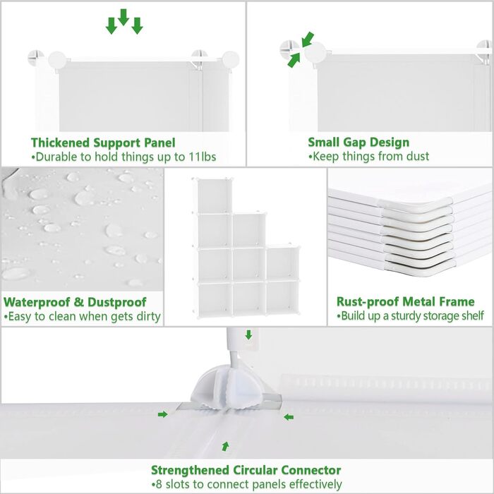 C&AHOME UPCS09M Cube Storage Organizer, 9-Cube Shelves, Closet Cabinet, DIY, Plastic, Modular Bookshelf, ideal for bedroom, living room, milky white