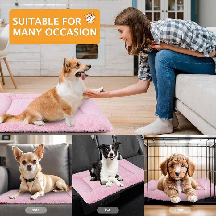 Dog Bed Soft and Warm Mat Dog Cushion Washable Cozy Reversible Pet Sofa Cushion PS085 (106x71 CM, Pink)