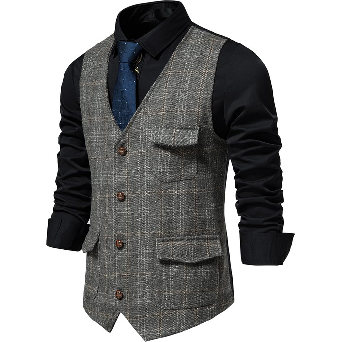 Чоловіча жилетка в клітинку Tweed, сіра, з кишенею. Ідеальна для бізнесу та відпочинку (S)