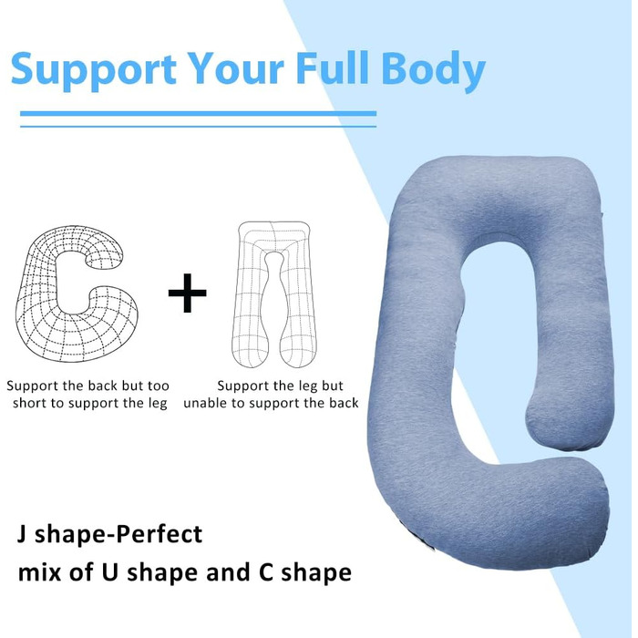 Подушка для вагітних Chilling Home J-подібної форми, подушка для тих, хто спить на боці, подушка для годування, велика подушка для підтримки, подушка для жінок та тих, хто спить на боці (Cooling Blue)