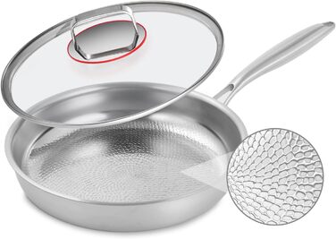 Сковорода з нержавіючої сталі 28 см, антипригарна, з кришкою, 18/10, для індукційних плит, енергоефективна, без PTFE та PFOA