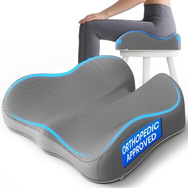 Подушка для сидіння з піни з пам'яті для куприкового болю, ергономічна подушка Coccyx для офісу, дому, авто та інвалідного візка, антиковзаюча основа (Сіра)