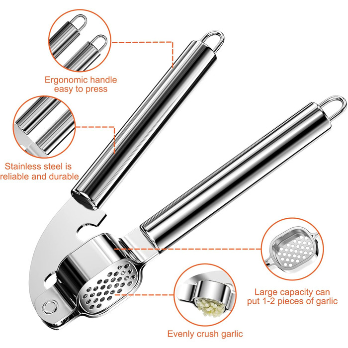 Пресс для часнику Newaner з нержавіючої сталі, 20 см. Практичний кухонний аксесуар, легко миється, міцний та надійний