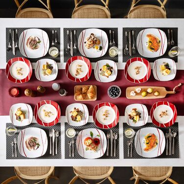 MALACASA, Felisa Series, 36-Piece Dinnerware Set made of Porcelain Tableware with 12 Dinner Plates, 12 Cake Plates, 12 Soup Plates each, Combination Service for 12 People, 36-Piece Tableware Set