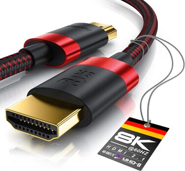 HDMI кабель 2.1/2.0 8K/4K - 5 метрів - 8K@60Hz/120Hz, 4K@240Hz, 48 Gbit/s, 3D, Ethernet, для TV, Blu-ray, PS5, Xbox Series X, Switch, чорний