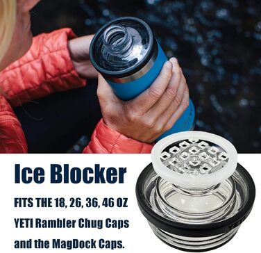 Ice Blockers for Yeti Rambler bottles, prevent cubed or crushed ice from entering your drink, fits 18, 26, 1020 ml bottles, 2 pack