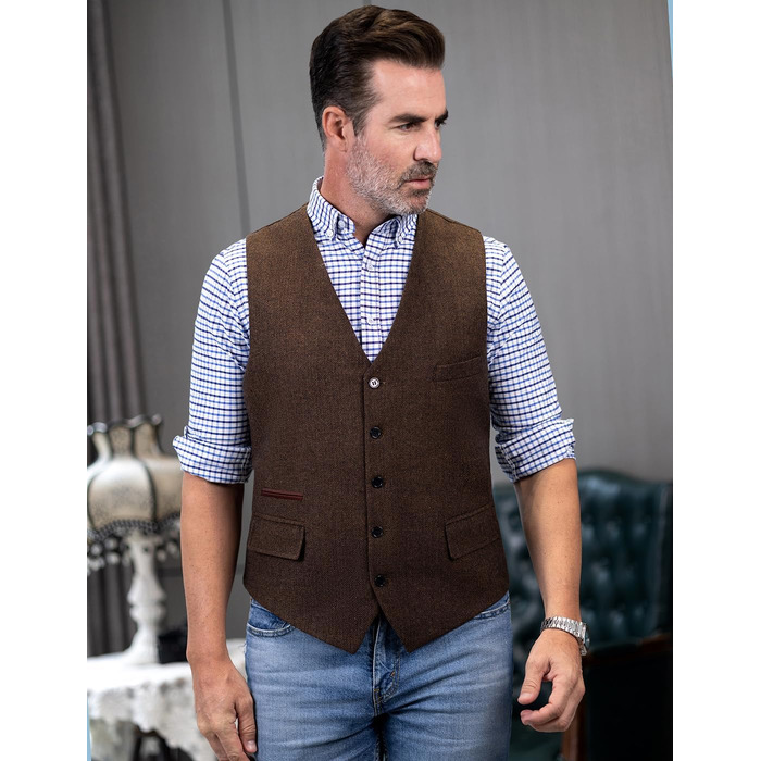 Жилет чоловічий SOLOVEDRESS вовняний, формальний, Regular Fit, для весілля, для наречених та гостей, коричневий