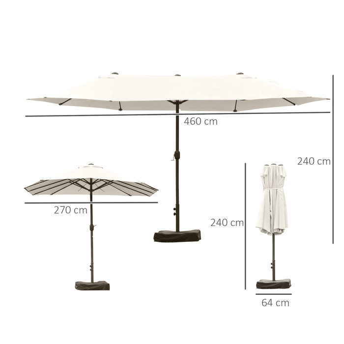 Outsunny Double Canopy Sun Umbrella Garden Umbrella Patio Umbrella with Hand Crank and Umbrella Stand, Oval 460 x 270 x 240 cm in Cream White