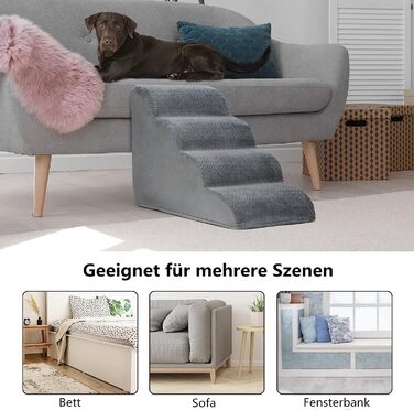 LIANTRAL Dog Stairs, 3 Steps Dog Staircase for Bed and Sofa, Made of High-Density Sponge, Cat Stairs Dog Ramp with Removable, Washable Cover and Pet Hair Remover Roller, 40 cm High (4 Steps Grey)