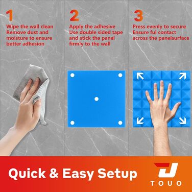 Акустичні пірамідні панелі для звукоізоляції стін та стелі, вогнестійкий шумопоглинаючий поролон 30x30x5 см, синій, 48 шт