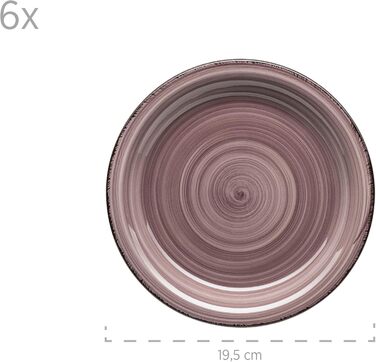 MÄSER Bel Tempo II Набір посуду для сніданку на 6 осіб, вінтажний стиль, ручне розмальовування, 18 предметів, кераміка, сірий (фіолетовий)