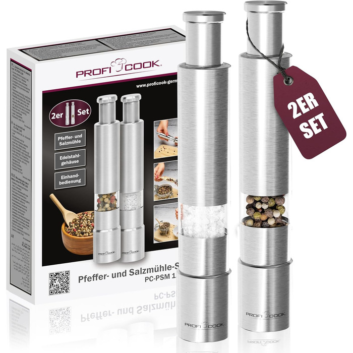 Набір для солі та перцю ProfiCook® PSM 1160: 2 шт., з механічним млином, з нержавіючої сталі