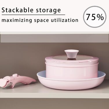 Набір посуду з кераміки 9 шт: сковороди та каструлі з антипригарним покриттям, Induktion та духовка, без PTFE та PFOA, кремовий (5 шт) рожевий