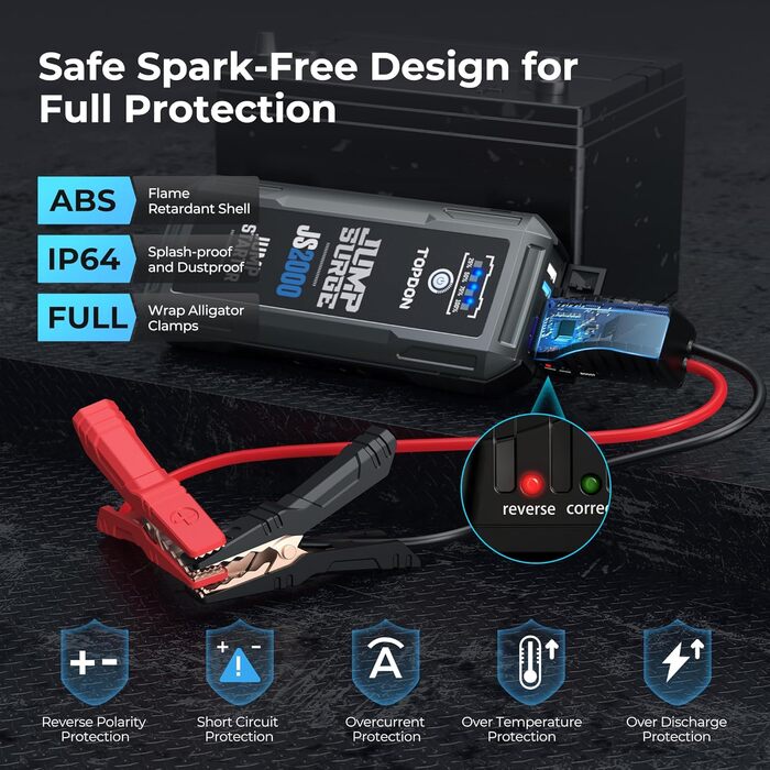 TOPDON JS3000 Powerbank для запуску двигуна: Jump Starter для авто до 9л бензину та 7л дизеля, 24000mAh (2500A), LED, Eva-сумка