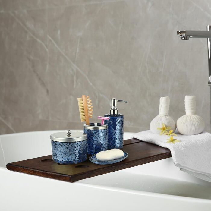 Набір аксесуарів для ванної кімнати Sanbege з мозаїчного скла, 4 шт., блакитний, комплект для ванної кімнати