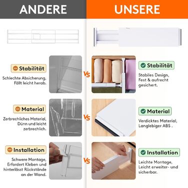 Lifewit Drawer Dividers Set Plastic for Internal Length 27–40cm & Height >10.5cm Drawers, Adjustable Organizer System for Wardrobe/Bedroom/Dresser/Kitchen/Office, White (12, for Internal Length 34–50cm & Height ≥10.5cm)