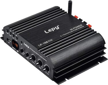 Lepy LP-168 Plus Bluetooth підсилювач 2.1 канали, 2x45Вт+68Вт, HiFi цифровий стерео бас, USB, MP3, MP4, DVD, для авто, з LED підсвіткою