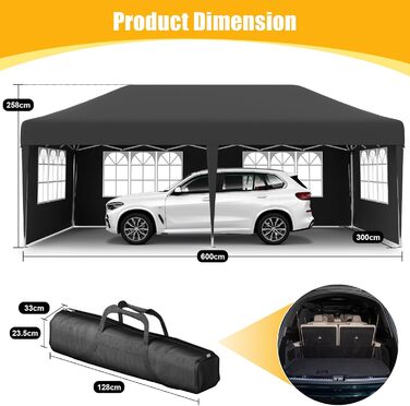 Devoko Gazebo, 2x2 Meter Waterproof, Stable, Winter-Proof Gazebo with 3 Height Adjustments, Foldable Gazebo with UV Protection 50+, Folding Tent, Gazebo with Carry Bag, For Garden, Outdoor, Camping, (3x6m, 6 Side Walls, Grey)