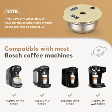 Багаторазова капсула для кавоварки Bosch Tassimo BENFUCHEN, 220 мл, нержавіюча сталь, з пресом, кремова