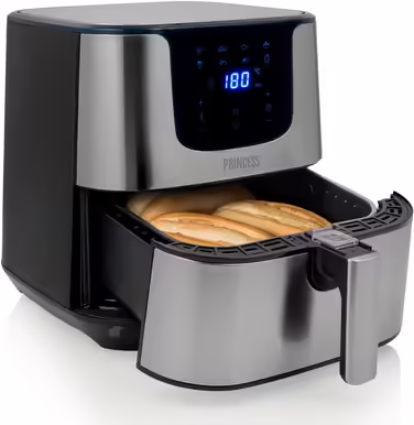 Princess Hot Air Fryer XXL with 5.5 Liter – 62.2% less energy consumption – Digital Airfryer Deluxe – 8 programs – Stainless steel – Oil-free – Aerofryer 182060, Silver STANDARD DESIGN 5.5L