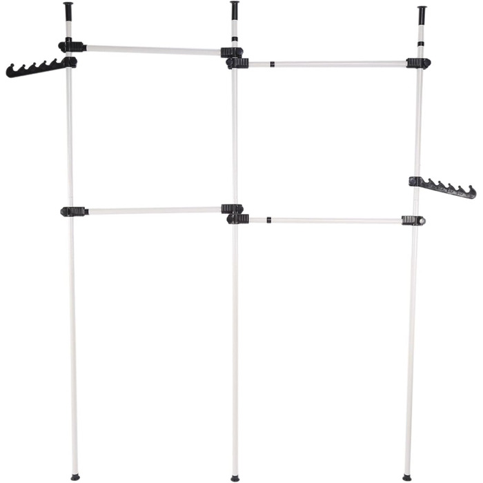 Telescopic Wardrobe System, Clothes Rail System, Shelf System, Clothes Rack with 3 Rails, 4 Crossbars and 2 Wide Hooks for Home and Retail Clothing Stores, 153-272x281-329cm
