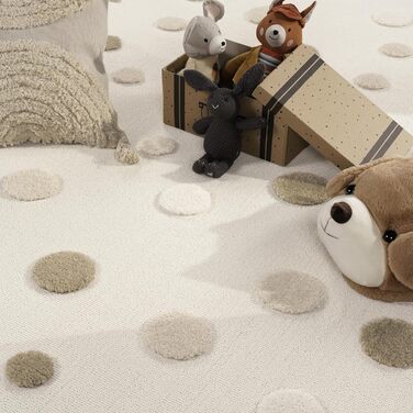 Дитячий килим Paco Home для хлопчиків та дівчаток 80x150 см, бежевий з левами, 3D ефект, м'який, з петлями, легко чиститься