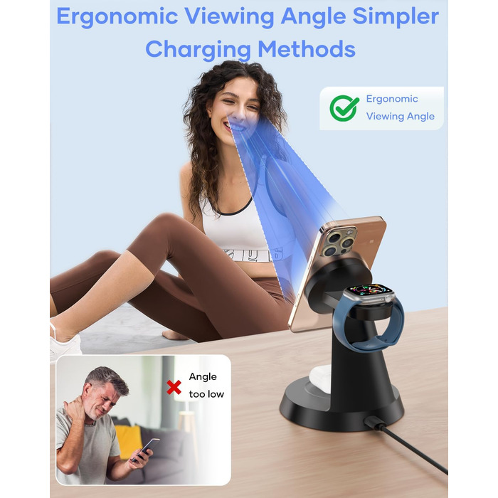 3-в-1 Індукційна Зарядка для iPhone, AirPods та Apple Watch (15W, чорний)