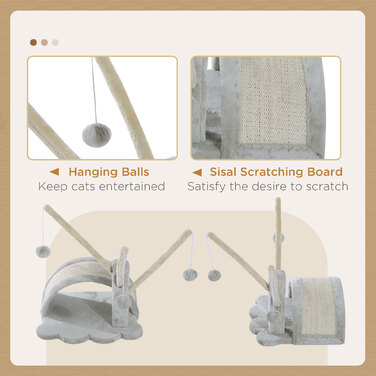 PawHut Stable Cat Scratching Post, Small Climbing Tree with Scratching Post, 38 x 38 x 40 cm, Light Grey, Ideal for Indoor Cats
