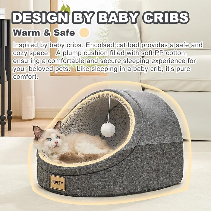 Jiupety Cat Cave, Cat House, Cat Basket, Cat Bed with Non-Slip Bottom, Cat Bed with Washable Detachable Cushion, M (16.1 x 16.1 x 13 inches), Dark Gray