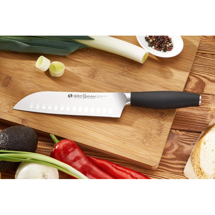 Ніж кухонний Grossman Santoku 29 см з нержавіючої сталі, ергономічна ручка