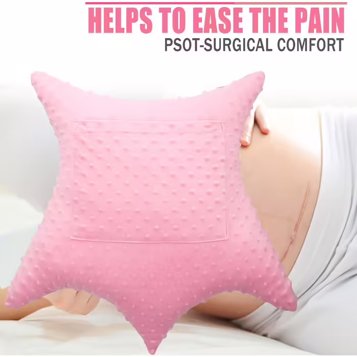 BNR Star-Shaped Hysterectomy Pillow for Abdominal Surgery with 2 Pockets, Hysterectomy Pillow, a Must-Have for Recovery, Post-Surgery Gift, Abdominal/Tummy Pillow, Minky Dot Coral