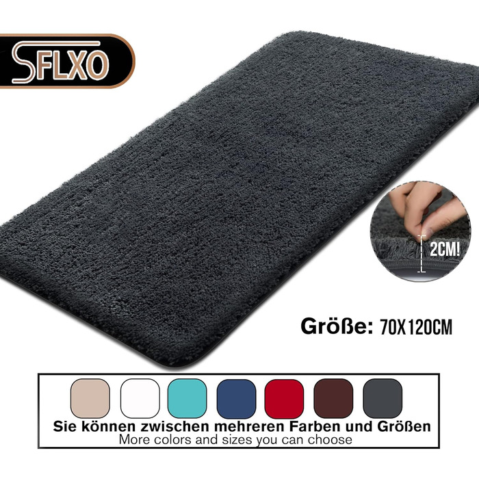Килимок для ванної кімнати SFLXO 120x70 см, антиковзаючий, м'який, швидковисихаючий, з мікрофібри, сірий