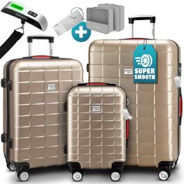 Набір валіз MONZANA® 3шт з TSA замком, органайзером, вагами та ременем. Валізи з жорстким корпусом M-L-XL (шампань)