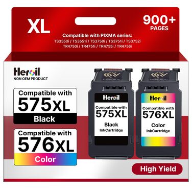 Комплект картриджів Canon PG-575XL та CL-576XL (чорний та кольоровий) для принтерів Canon PIXMA TR4700, TR4750i, TR4751i, TR4755i, TR4756i, TS3500, TS3550i, TS3750i, TS3751i, TS3752i — сумісні, XL ємність