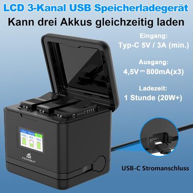 Набір акумуляторів та зарядного пристрою для GoPro Hero 13 Black: 3 акумулятори 2300mAh та швидке зарядне пристрій USB Type-C PD3.0 (2/3 шт.)