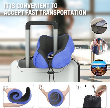 Подушка для шиї у подорожах: 100% Memory Foam, для автомобіля, літака, поїзда, офісу та дому (Морська синя)