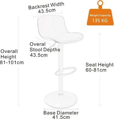 YOUNIKE Adjustable Bar Stools 2-Pack - Faux Leather Kitchen Bar Chairs with Backrest - Counter Height Stools for Bar & Kitchen