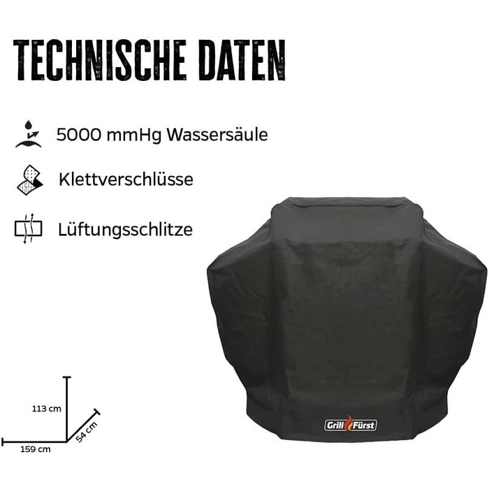 Чохол для гриля Grillfürst 159x54x113 см, водонепроникний, захисний для газового гриля G620/G621