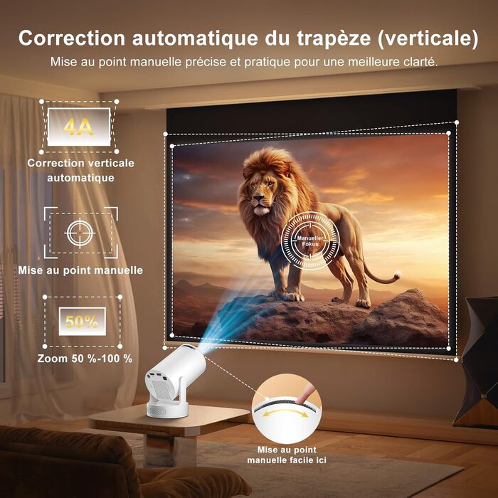 Міні проєктор Salange Mini Beamer 2026,8K з Android, WiFi 6, Bluetooth 5.4, Auto Keystone, портативний, для дому та на вулицю, 270° обертання, білий (Sala300ultra)