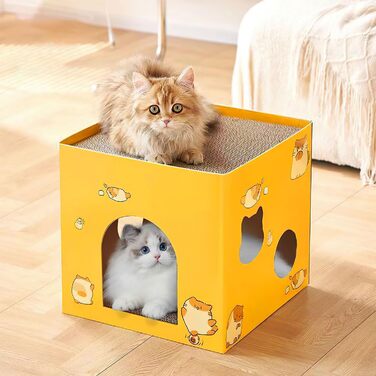 Котячий будиночок з картонної коробки 30x30x30 см - ідеальне місце для відпочинку та дряпання