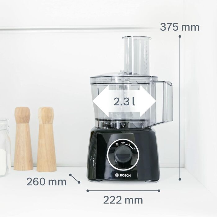 Кухонний комбайн Bosch MultiTalent 3 MCM3201B, 800 Вт, 30 функцій, 2.3 л, міксер 1 л, універсальний ніж, насадки для нарізки і натирання, збивальна насадка, чорний