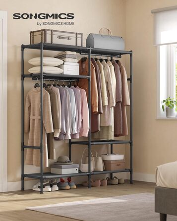 SONGMICS Robuster стійка для одягу, 165 см, чорна, з полицями та штангами, загальне навантаження 109,8 кг, для гардеробу, спальні